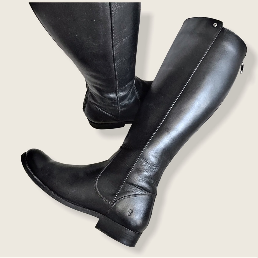 Frye Melissa Stud Black BackZip Tall Leather Boots - Picture 9 of 16